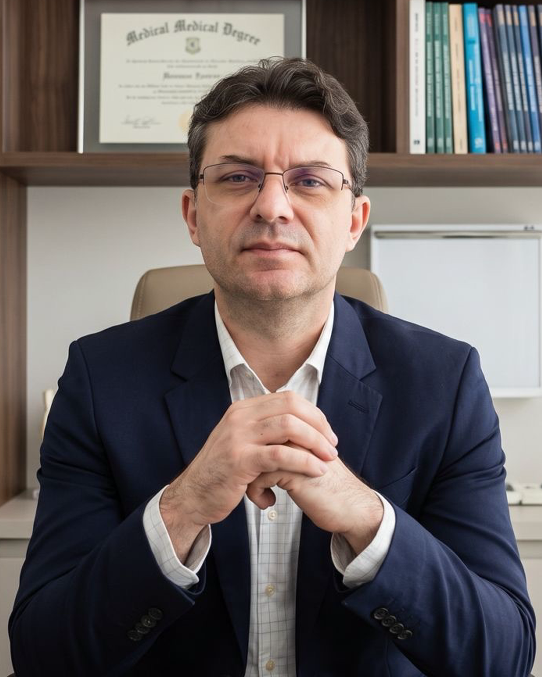 Dr. Flávio Delbem Chagas, reumatologista, em seu consultório.